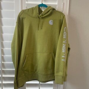 Carhartt Women or Men’s Crewneck Sweatshirt in Olive Green with Logo Sleeve